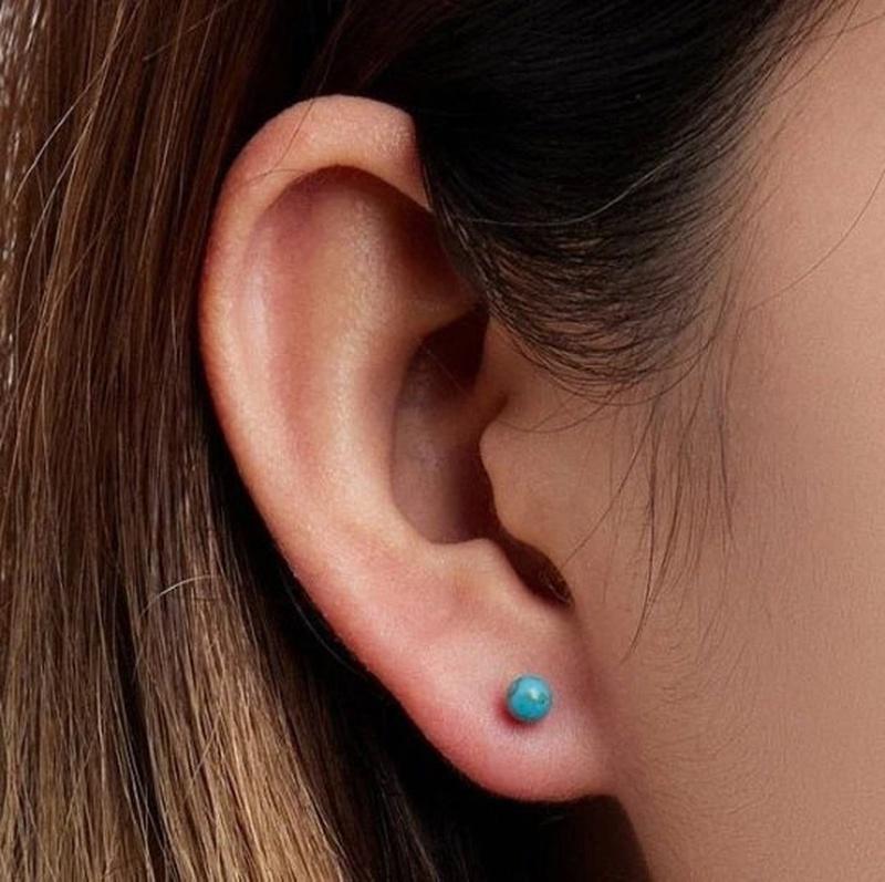 Turquoise Bead Stud Earrings with 925 Sterling Silver - Turquoise Trading Co