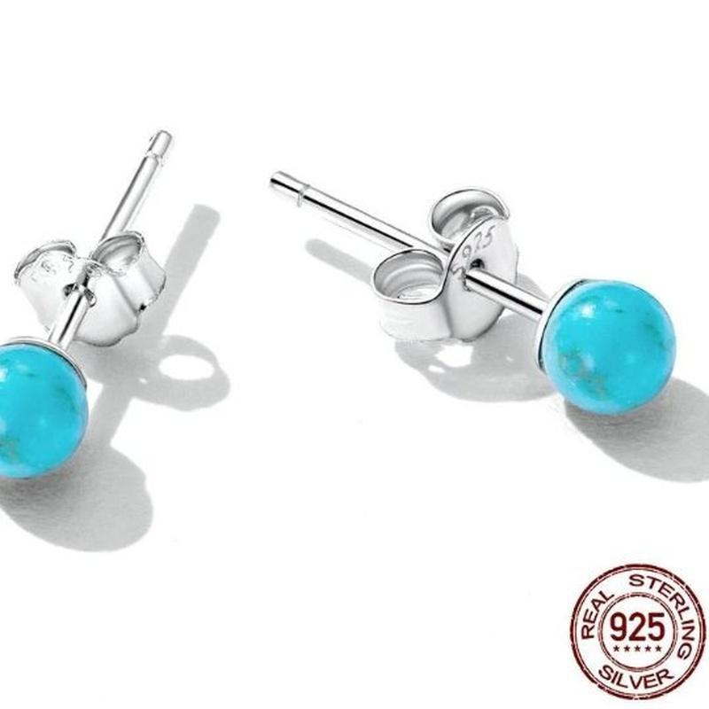 Turquoise Bead Stud Earrings with 925 Sterling Silver - Turquoise Trading Co