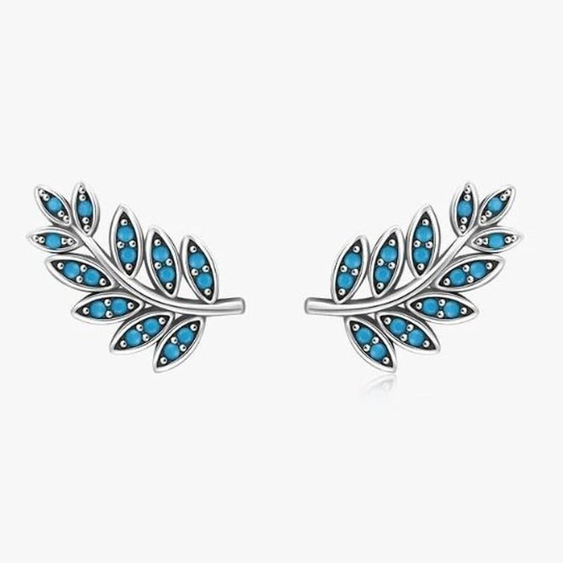Turquoise Bead Stud Leaf Earrings With 925 Sterling Silver - Turquoise Trading Co