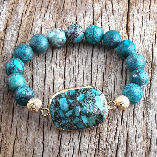 Turquoise Beaded Bracelet With10mm Beads and Mixed Turquoise Stone - Turquoise Trading Co