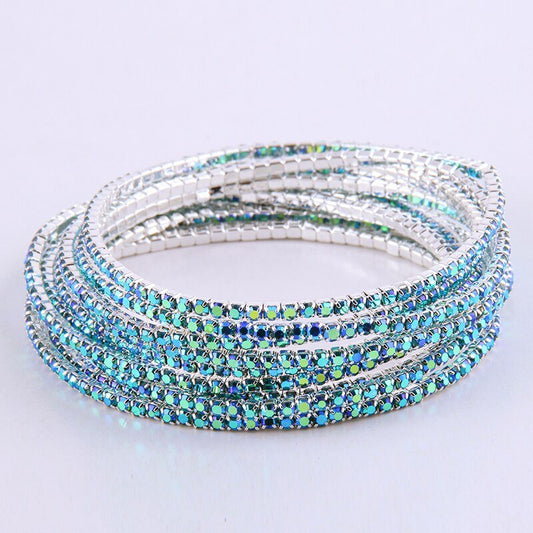 Turquoise Blue Green Crystal Shiny 10 Piece Bracelet Set - Turquoise Trading Co