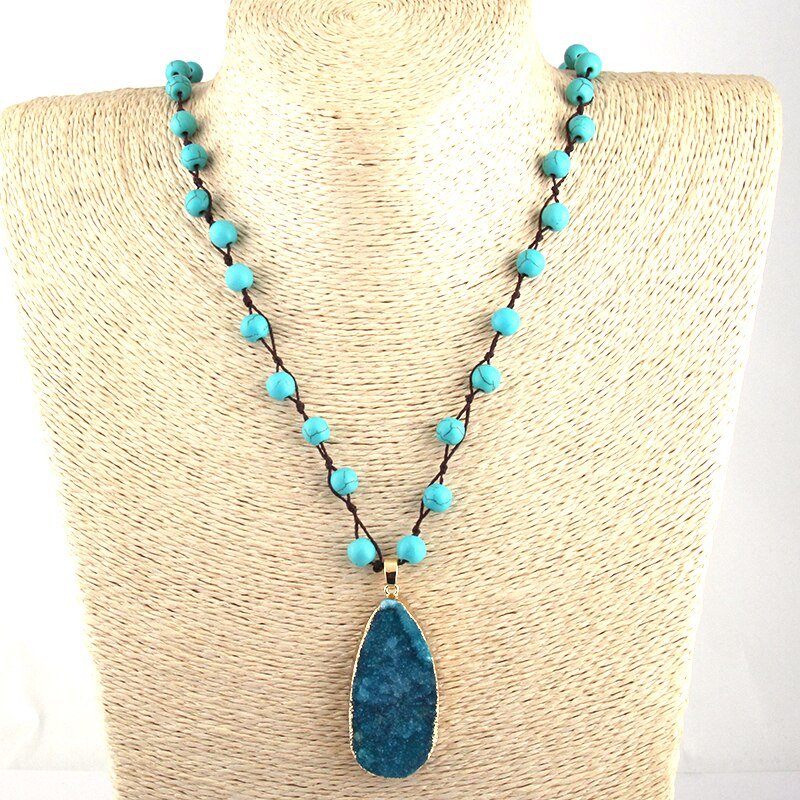 Turquoise Blue Stone Pendant Necklace with Turquoise Beads - Turquoise Trading Co