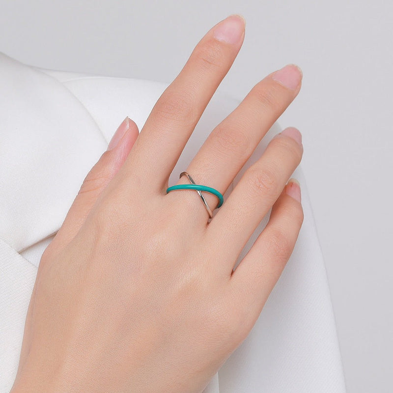Turquoise Green Cross X Ring With 925 Sterling Silver - Turquoise Trading Co