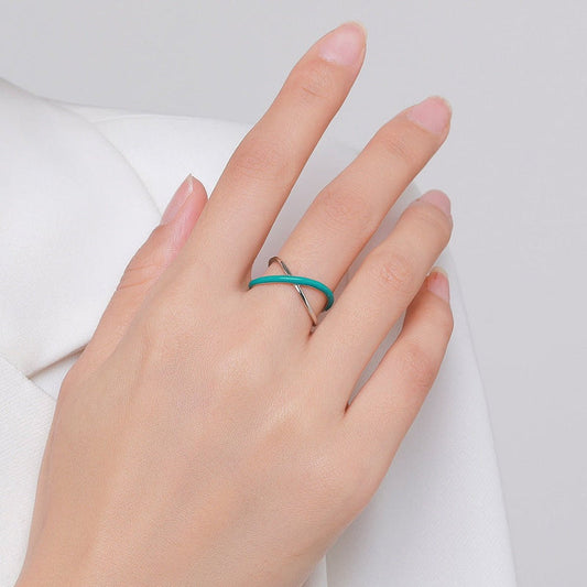 Turquoise Green Cross X Ring With 925 Sterling Silver - Turquoise Trading Co