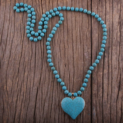 Turquoise Heart Stone Pendant Beaded Necklace With 8mm Turquoise Beads - Turquoise Trading Co