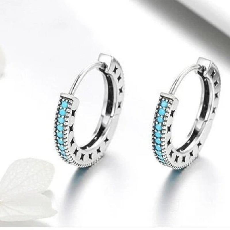 Turquoise Hoop Earrings With 925 Sterling Silver and Star Engraving - Turquoise Trading Co