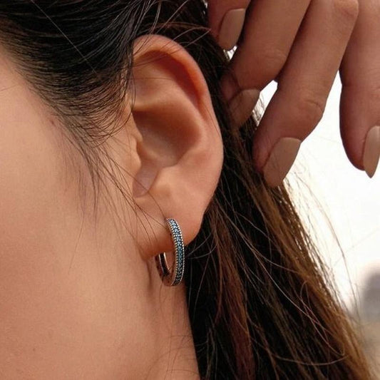 Turquoise Hoop Earrings With 925 Sterling Silver and Star Engraving - Turquoise Trading Co