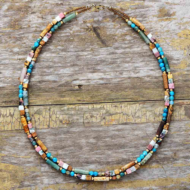 Turquoise, Jasper and Mixed Stone 2 Strand Beaded Choker Necklace - Turquoise Trading Co