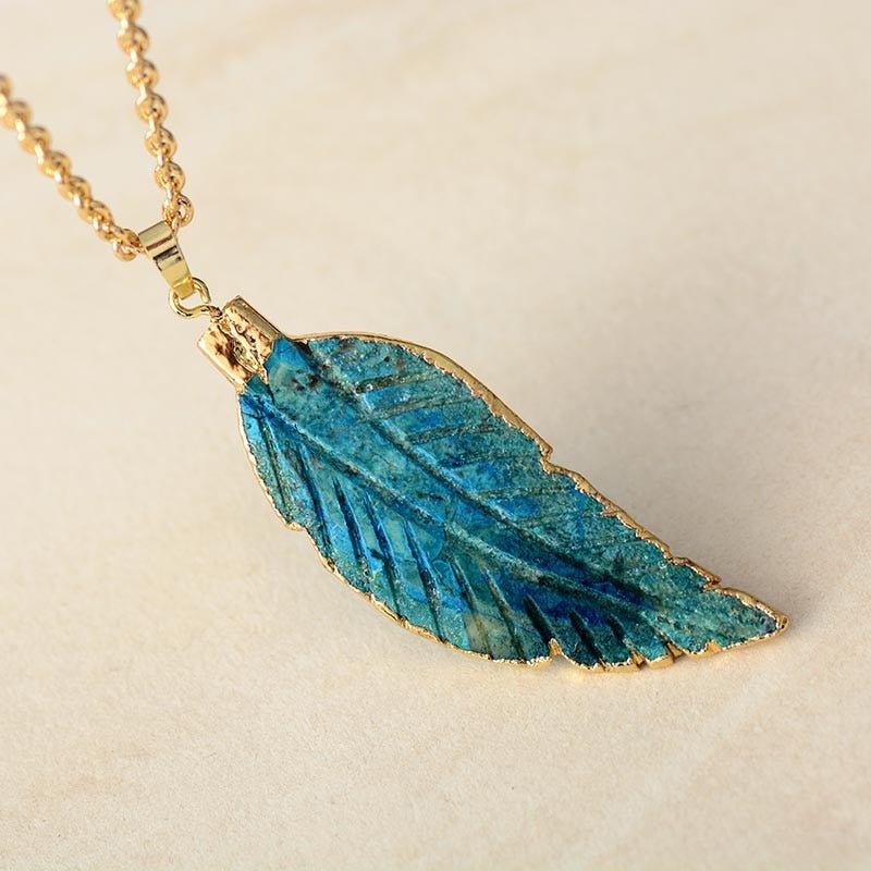 Turquoise Jasper Leaf Pendant Necklace with 14K Gold Plated Chain - Turquoise Trading Co