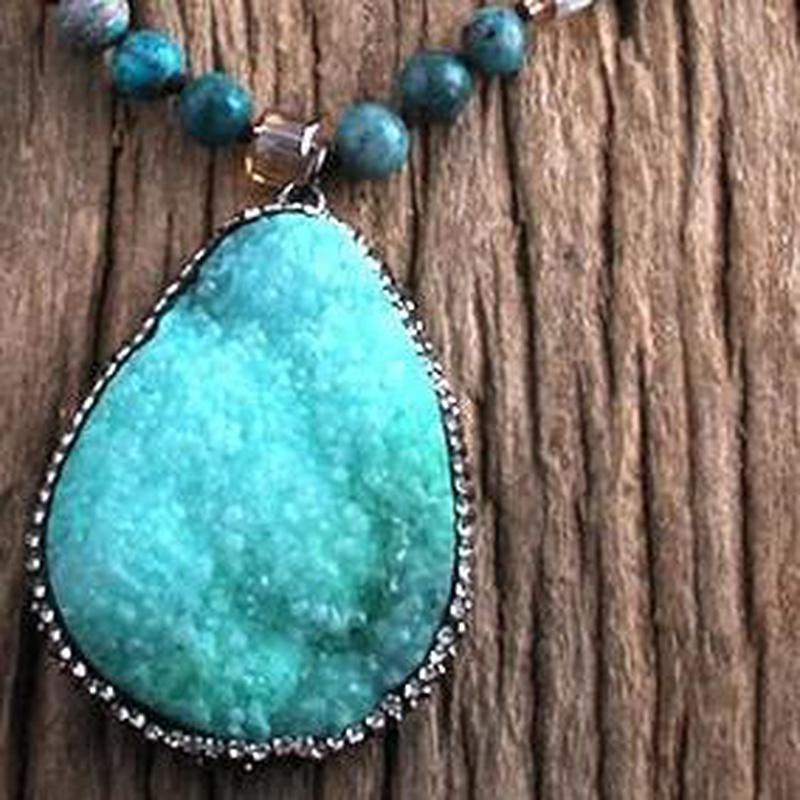 Turquoise Matching Jewelry Set With Pendant Necklace Stone and Turquoise Stone Earrings - Turquoise Trading Co