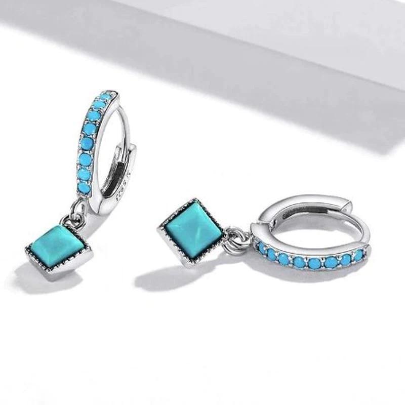 Turquoise Pendant Diamond Drop Earrings With 925 Sterling Silver - Turquoise Trading Co