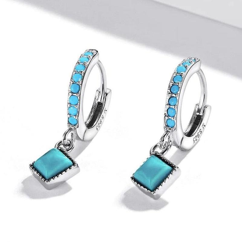 Turquoise Pendant Diamond Drop Earrings With 925 Sterling Silver - Turquoise Trading Co