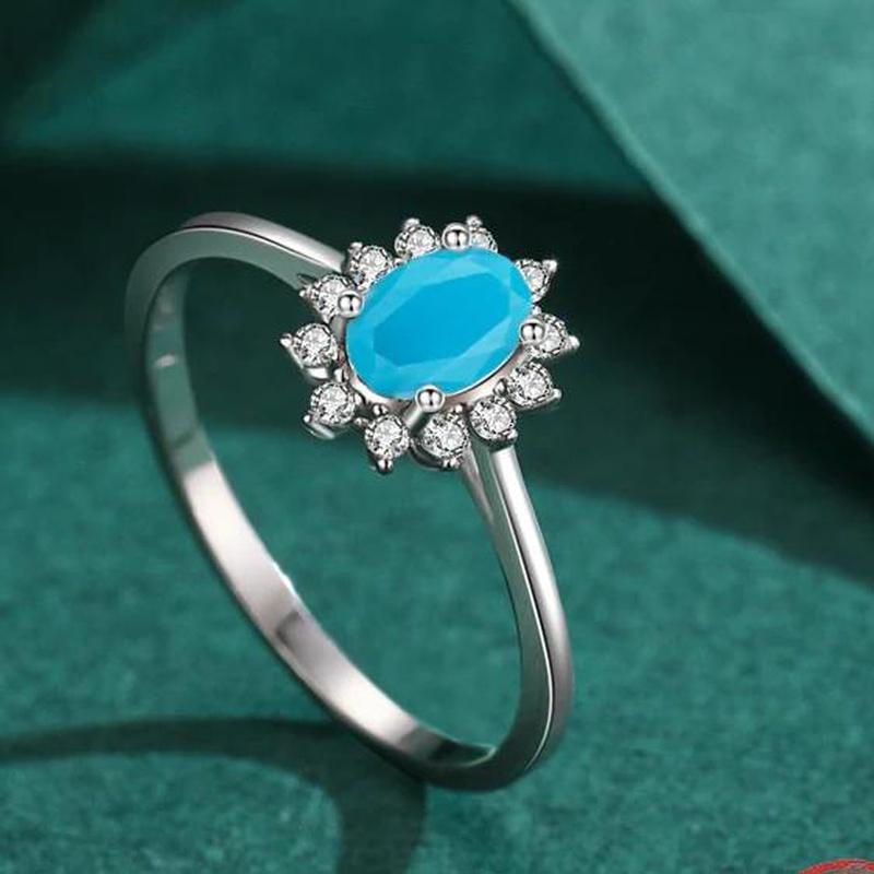Turquoise Sparkling Oval Crown Ring With 925 Sterling Silver - Turquoise Trading Co