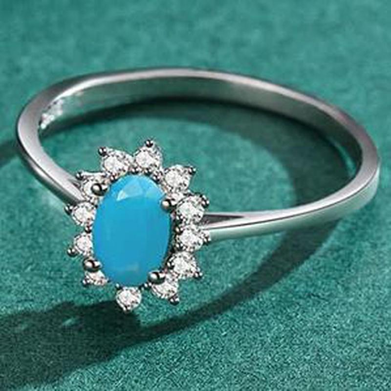 Turquoise Sparkling Oval Crown Ring With 925 Sterling Silver - Turquoise Trading Co