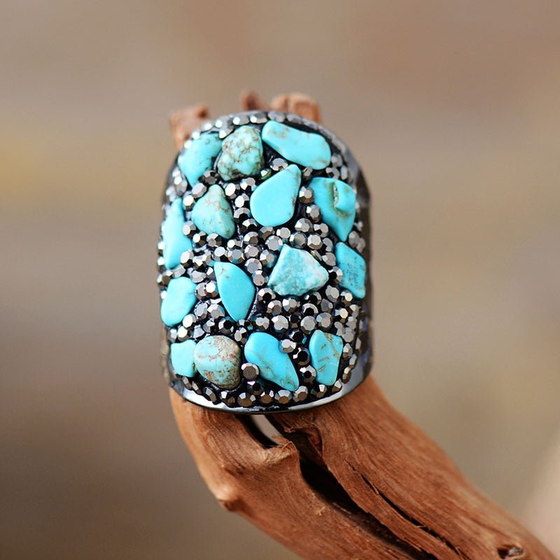 Turquoise Stone and Hematite Statement Ring - Turquoise Trading Co