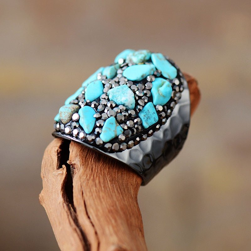 Turquoise Stone and Hematite Statement Ring - Turquoise Trading Co