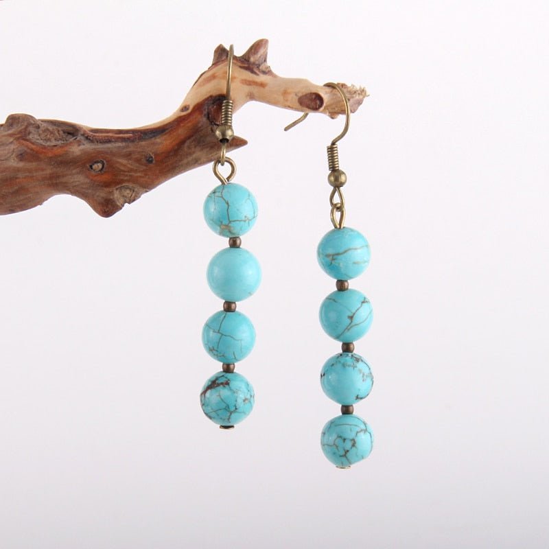 Turquoise Stone Bead Earrings With Gold - Turquoise Trading Co