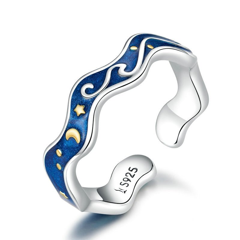 Van Gogh Starry Night Inspired Geometric Blue Ring With 925 Sterling Silver - Turquoise Trading Co