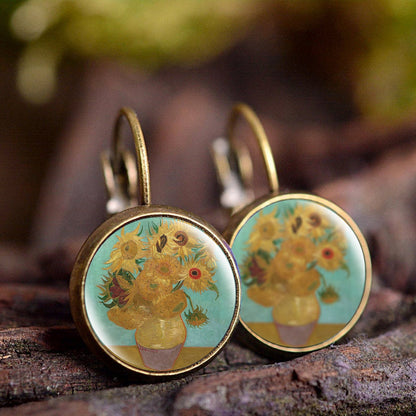 Vincent Van Gogh Sunflowers Bronze Plated Earrings - Turquoise Trading Co