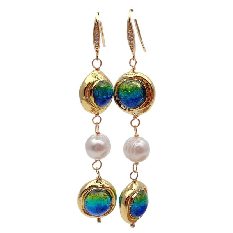 White Keshi Pearl and Blue Murano Glass Dangle Earrings - Turquoise Trading Co