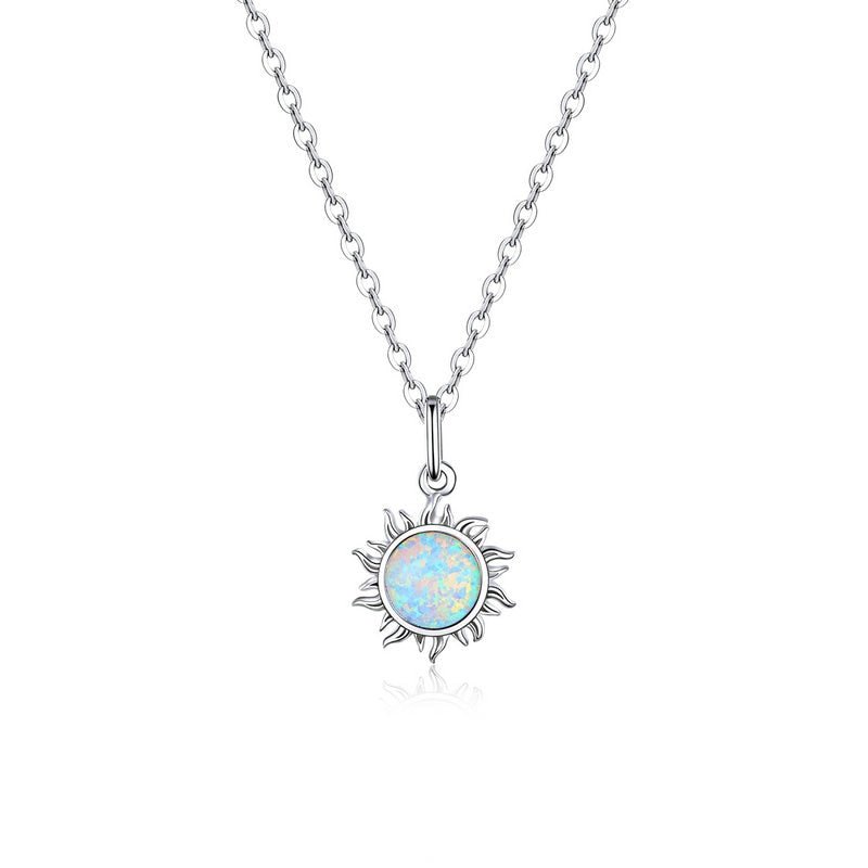White Opal Sun Pendant Necklace With Gold or Silver Apollo Chain - Turquoise Trading Co