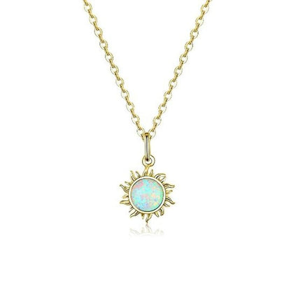 White Opal Sun Pendant Necklace With Gold or Silver Apollo Chain - Turquoise Trading Co